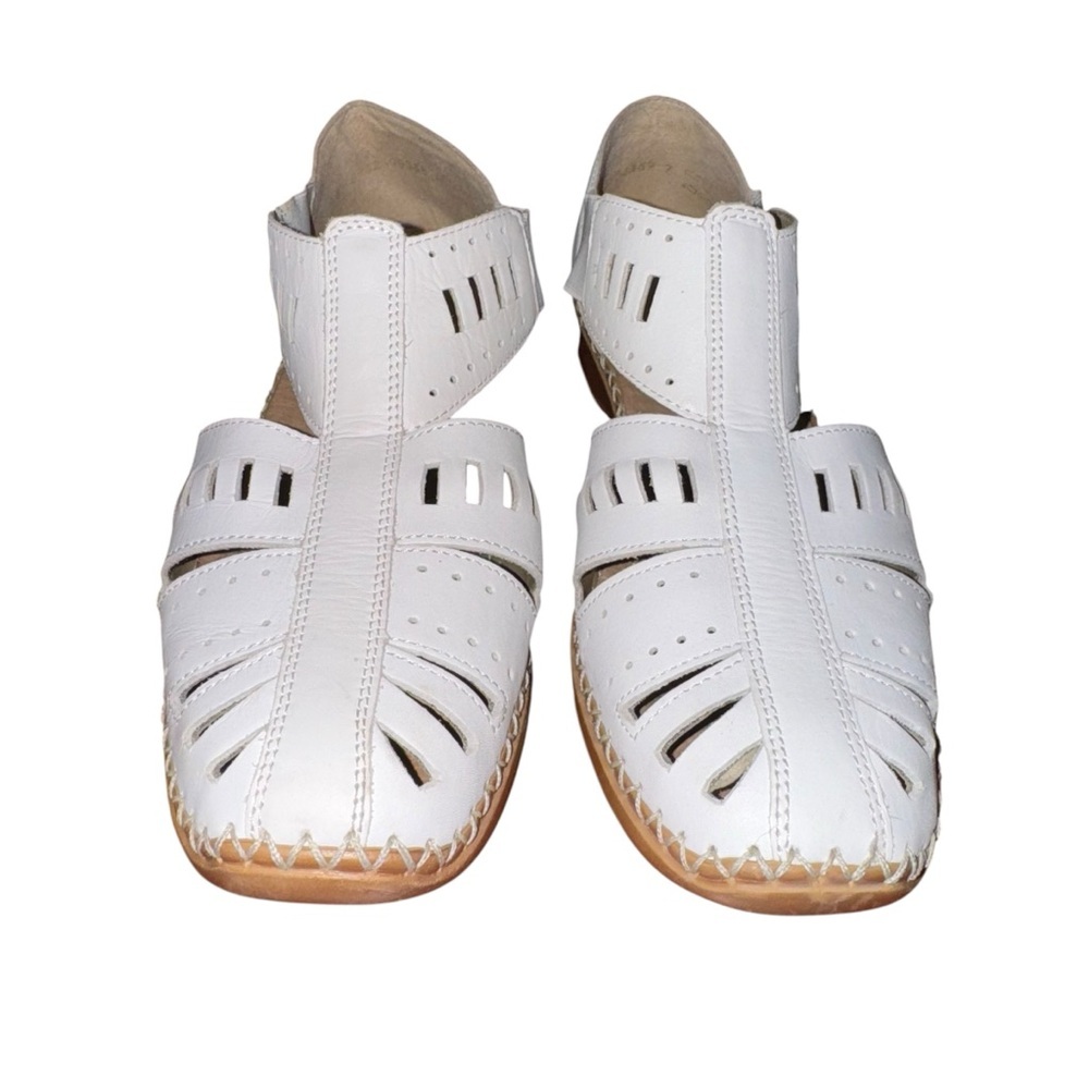 Remonte Women’s White Leather Comfort Sandals 8.5, EU 39 | Closed Toe Cutout